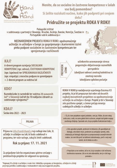 Pedagoški institut Vabilo k sodelovanju v projektu ROKA v ROKI